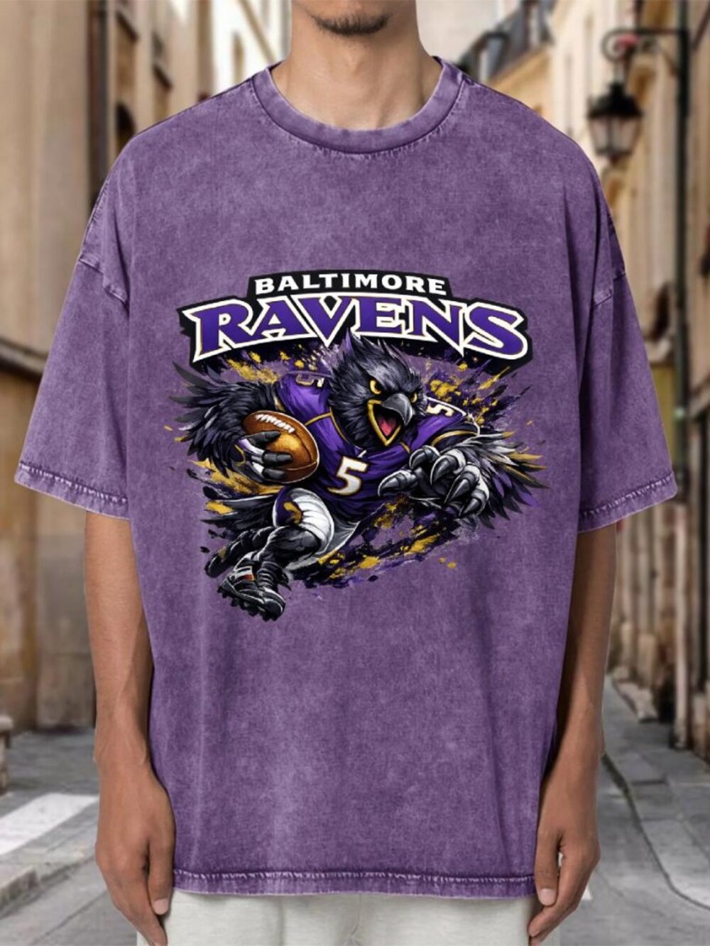 Baltimore Ravens Mascot NFL Purple Mineral Wash Oversized Tee IUEGEXUKM504